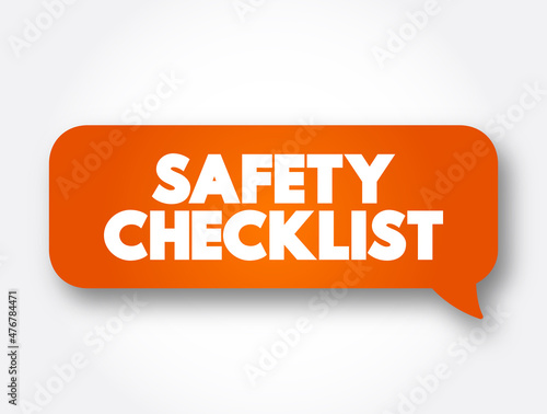 Safety Checklist text message bubble, concept background