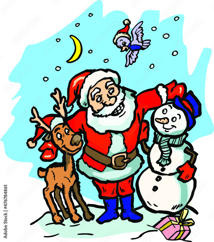santa claus and his friends vector illustration