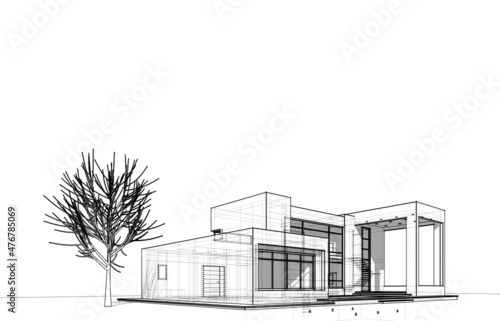 Modern house building architecture 3d illustration © Yurii Andreichyn