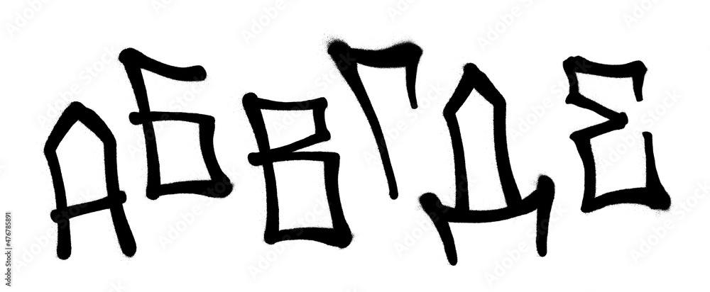 Graffiti spray font alphabet with a spray in black over white. Vector illustration. Part 1 Graffiti spray font alphabet with a spray in black over white. Vector illustration. Part 1
