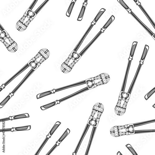 Seamless pattern of vintage monochrome highly detailed bolt cutter illustration. Isolated vector template