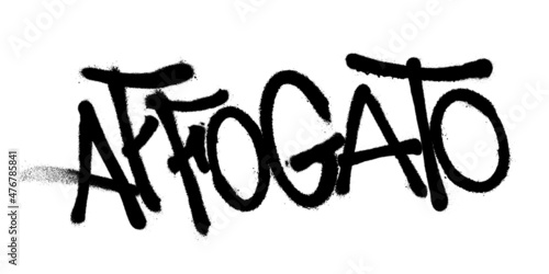 Sprayed affogato font graffiti with overspray in black over white. Vector illustration.