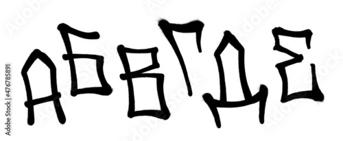 Graffiti spray font alphabet with a spray in black over white. Vector illustration. Part 1