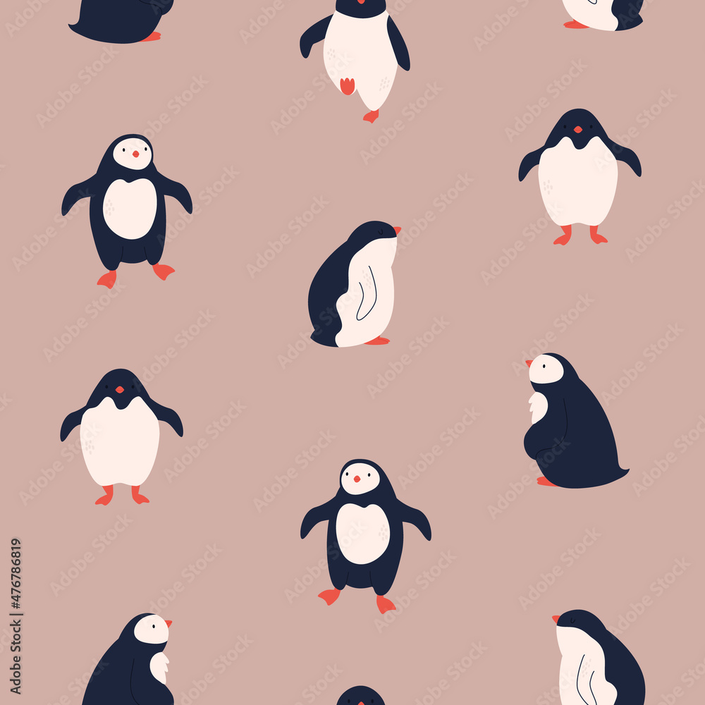Obraz premium Vector seamless pattern with cute funny penguins