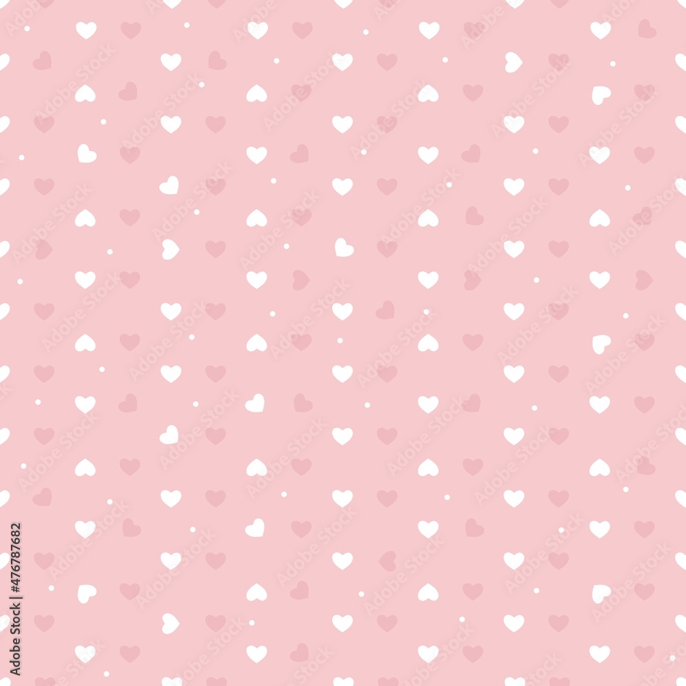 Seamless pattern of white hearts on a pink background. Use on Valentines Day on textiles, wrapping paper, backgrounds, souvenirs. Vector illustration Seamless pattern of white hearts on a pink background. Use on Valentines Day on textiles, wrapping paper, backgrounds, souvenirs. Vector illustration