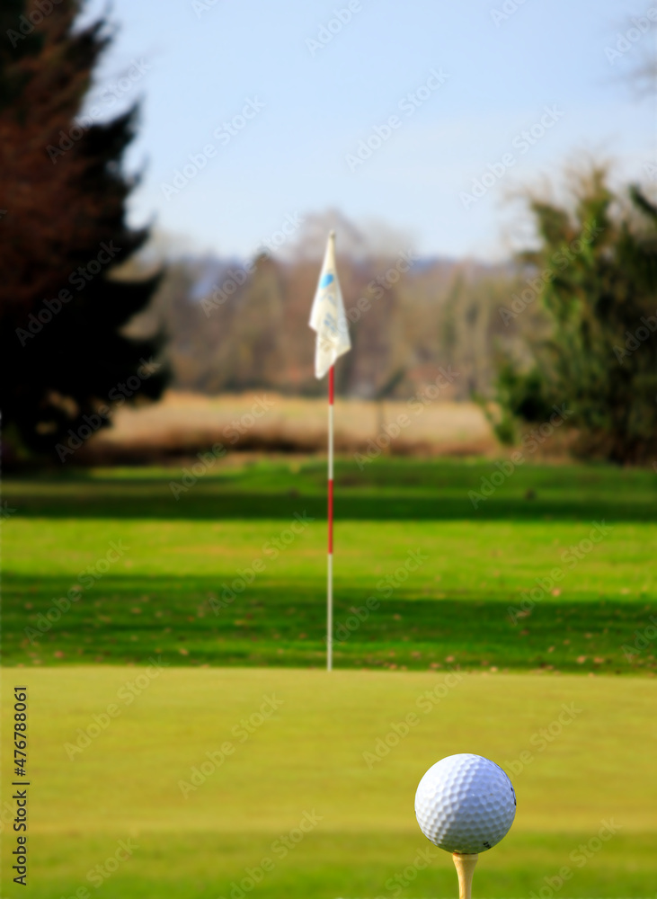Obraz premium Pelouse de Golf et balle sur le tee