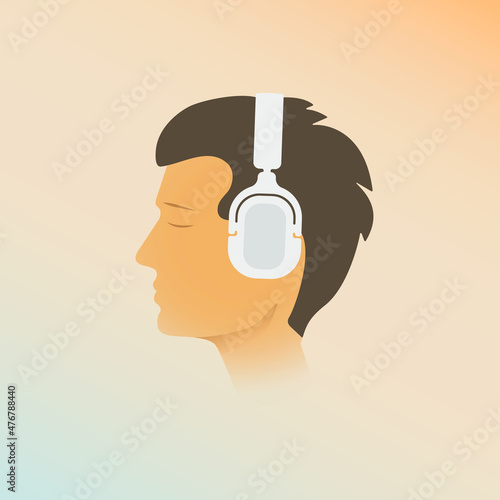 Vector illustration of man listening to music with headphones