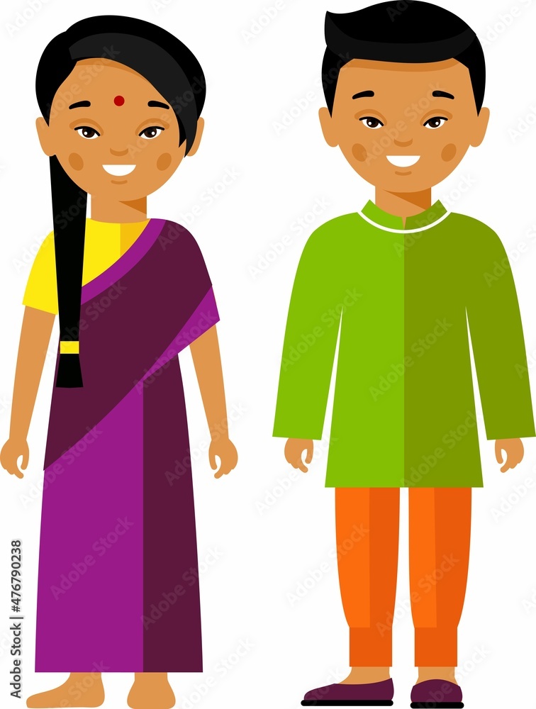 Vector illustration of india monk and woman.