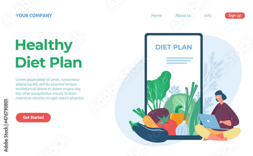 Healthy Diet plan nutrition with fresh foodstuff. Vector healthy vegetable, nutritionist and dietary, individual balance food information illustration