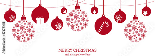 white christmas card decorated with red christmas paraphernalia