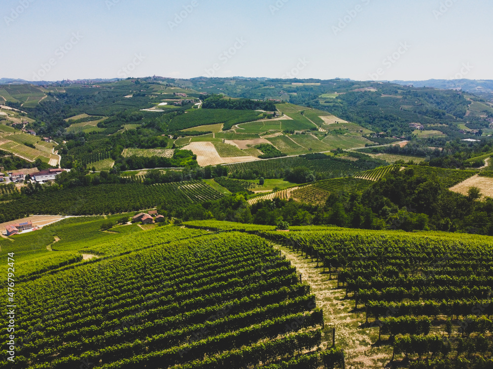 Langhe hills with vineyards around near Serralunga d'Alba
