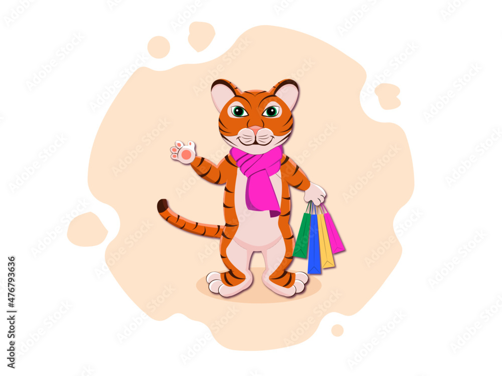 Fototapeta premium tiger , background, sale, shopping, banner, scarf, new, year, logo, happy, gifts, smaile