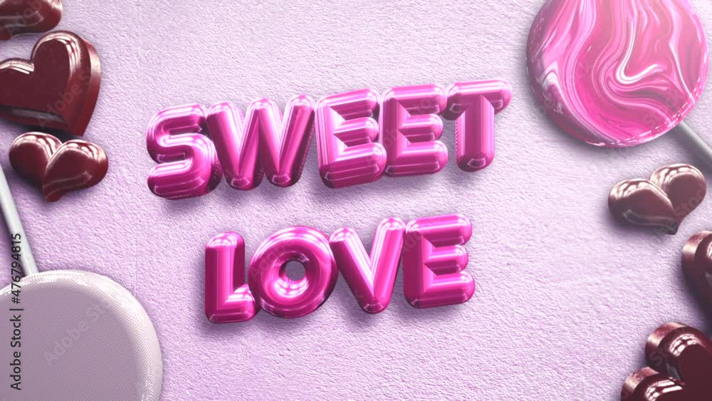 Sweet Love with pink candy and red hearts, motion holidays, romantic and love style background Sweet Love with pink candy and red hearts, motion holidays, romantic and love style background