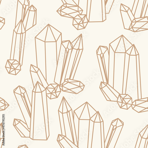 Crystals pattern repeat, modern boho tarot inspired illustrations. Vector illustration surface design for yoga, spiritual, coaches, tarot and universe lovers.