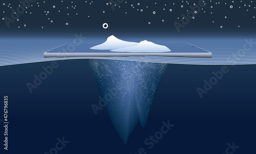 Icebergs, eyeballs, and smart phone, illustrating idea of big data and audiences on mobile devices