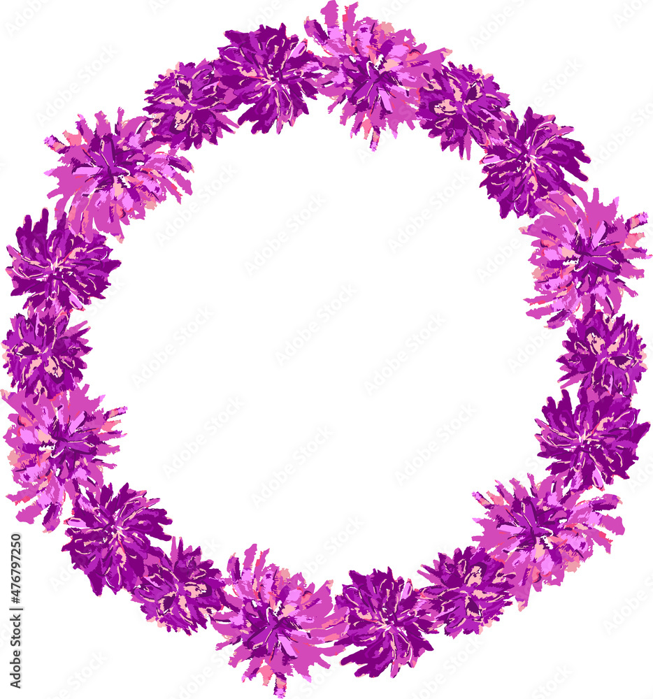 Decorative vector floral wreath from watercolor drawings of pink flowers heads