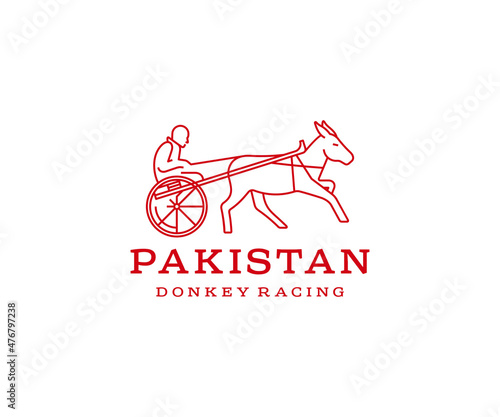 Donkey racing logo design. Donkey harness race vector design. Running donkey with rider logotype