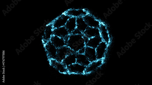 Abstract 3D sphere of particles and lines. Network or connection. Ball or globe of points. Futuristic digital technology background. Illustration of sphere. 3d rendering 