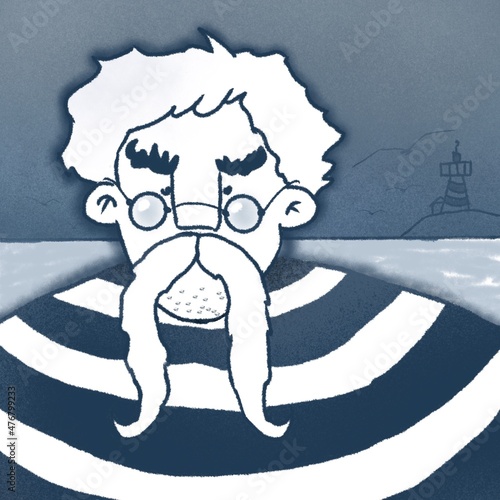 hand drawn sketch caricature portrait of seaman with moustache 