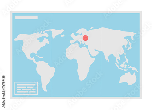 Worldwide map semi flat color vector object. Geographical sheet. Point on atlas. Realistic item on white. Lifestyle isolated modern cartoon style illustration for graphic design and animation