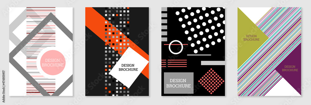 Set of cover design in Memphis style. Geometric design, abstract background. Fashionable bright cover, banner, poster, booklet. Creative colors. Set of cover design in Memphis style. Geometric design, abstract background. Fashionable bright cover, banner, poster, booklet. Creative colors.