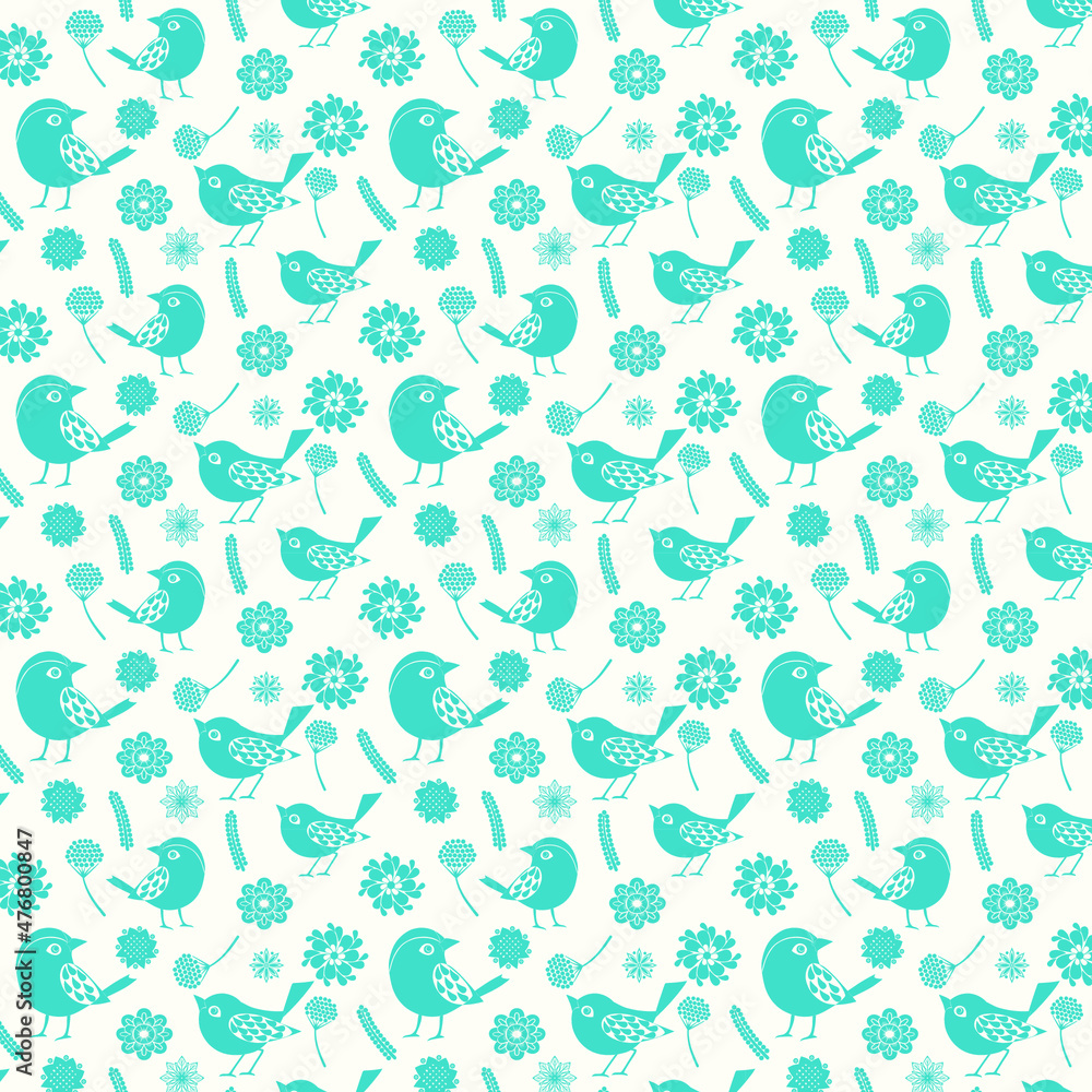 A pattern of stylized birds and flowers A pattern of stylized birds and flowers