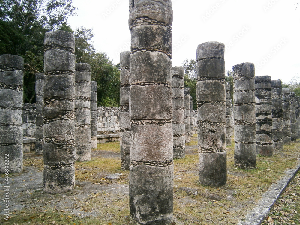 stone columns in chichen itza mexico