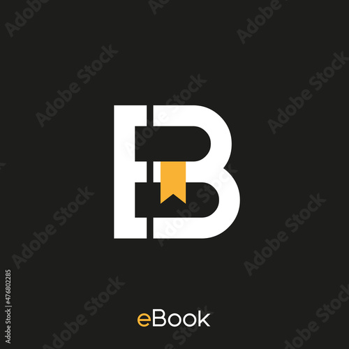Abstract modern e-book logo design with letter E and B for identity, business and company isolated on black background. Vector