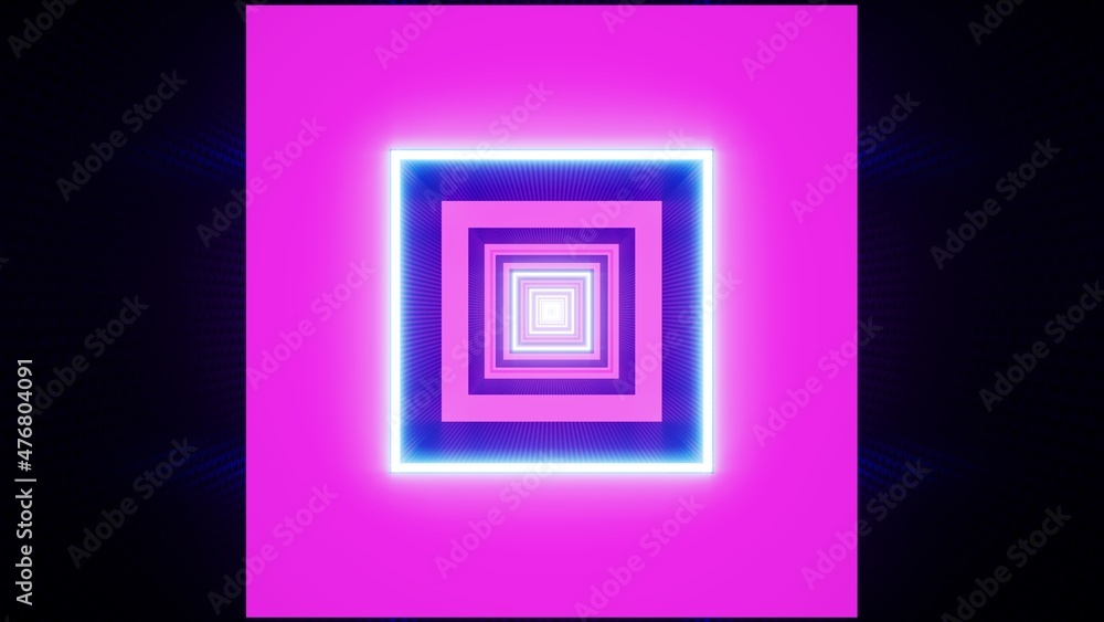 Hypnotic Blinking Light Square VJ Tunnel 3D Render. Hypnotic Blinking Light Square VJ Tunnel 3D Render.