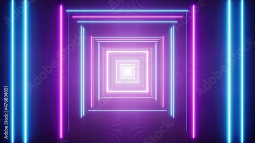 Neon Fluorescent lamp Square Tunnel VJ Background 3D Rendering