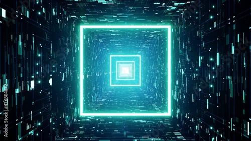Square Light in the Cyber Tunnel 3D Render
