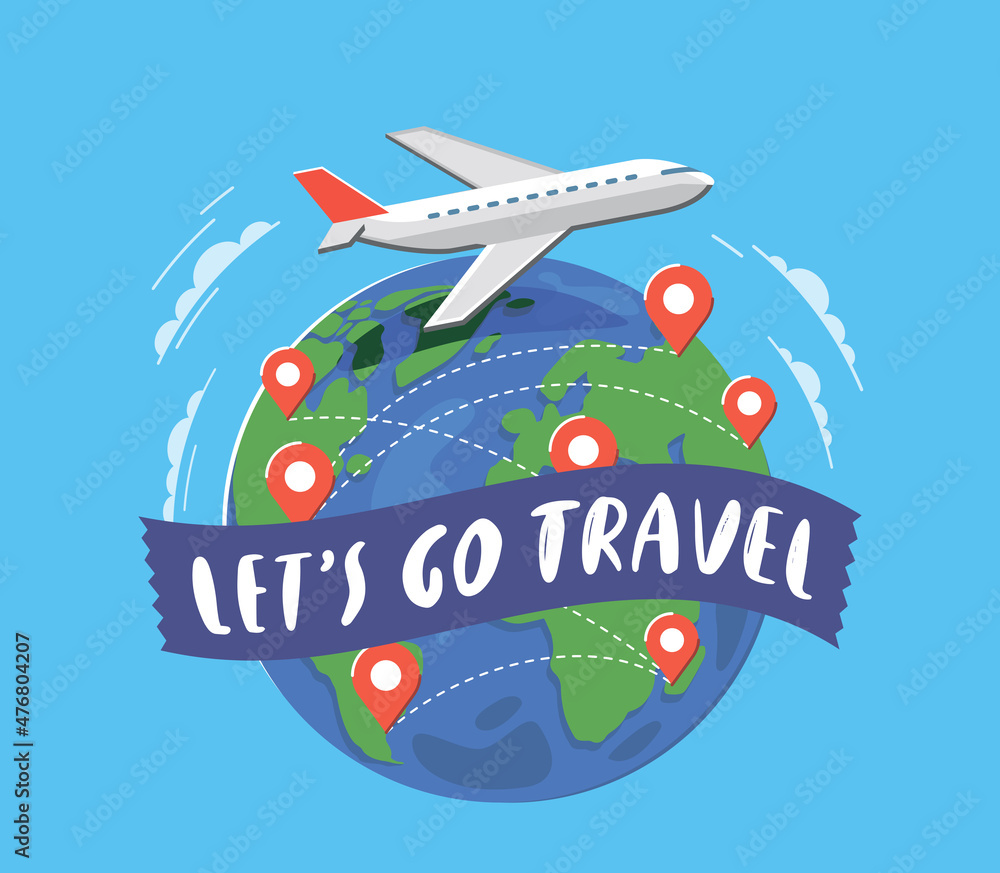 Airplane flying above the Earth. Around the world travelling concept