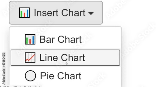 Cursor Slides Over and Clicks Insert Line Chart in Spreadsheet. Mouse Pointer on Device Computer Monitor Screen Clicking Add Curve Plot Graph on Worksheet File For Company Business
