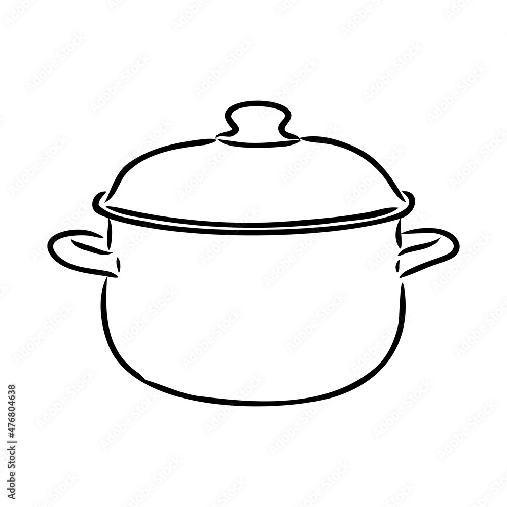 Hand Drawn Saucepan Sketch Symbol. Vector Pot Element In Trendy Style. Hand Drawn Saucepan Sketch Symbol. Vector Pot Element In Trendy Style.