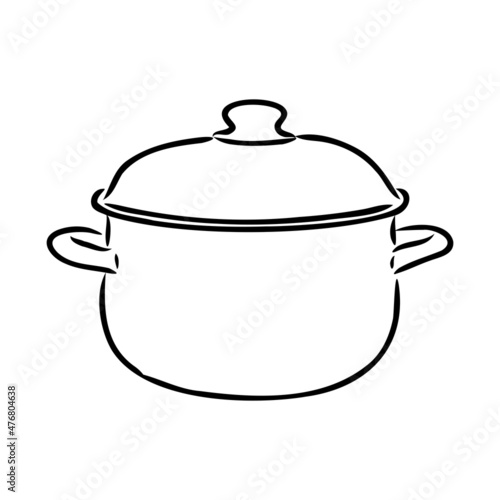 Hand Drawn Saucepan Sketch Symbol. Vector Pot Element In Trendy Style.
