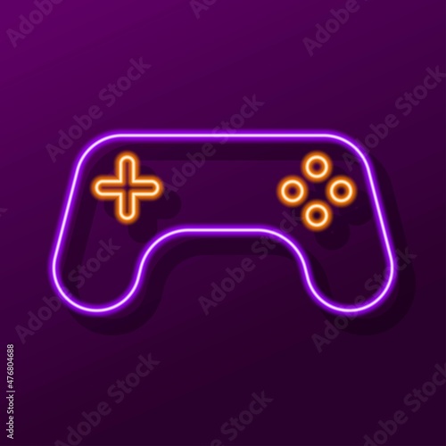 gamepad neon sign, modern glowing banner design, colorful modern design trends. Vector illustration.