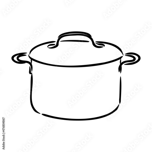 Hand Drawn Saucepan Sketch Symbol. Vector Pot Element In Trendy Style.