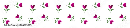 Valentine card. Panorama flowers in the shape of hearts made of rose petals.