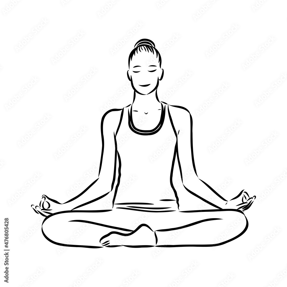 Woman doing exercise in yoga pose. Line drawing. Healthy life concept -Vector Illustration Woman doing exercise in yoga pose. Line drawing. Healthy life concept -Vector Illustration
