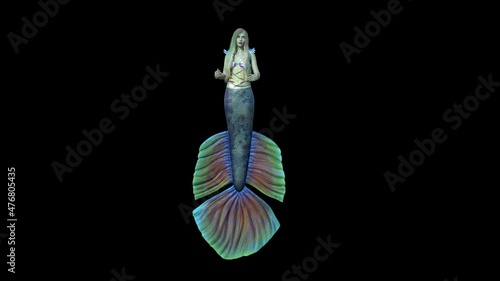 3D MODEL beautiful mermaid is sings , animation, transparent background