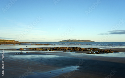 Seascape. The shore of the Irish Sea on a clear December evening.