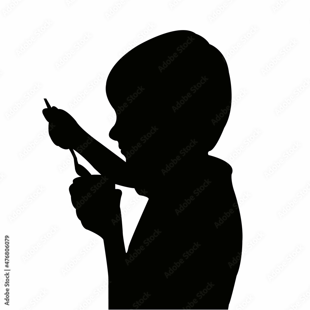 a child eating, head silhouette vector