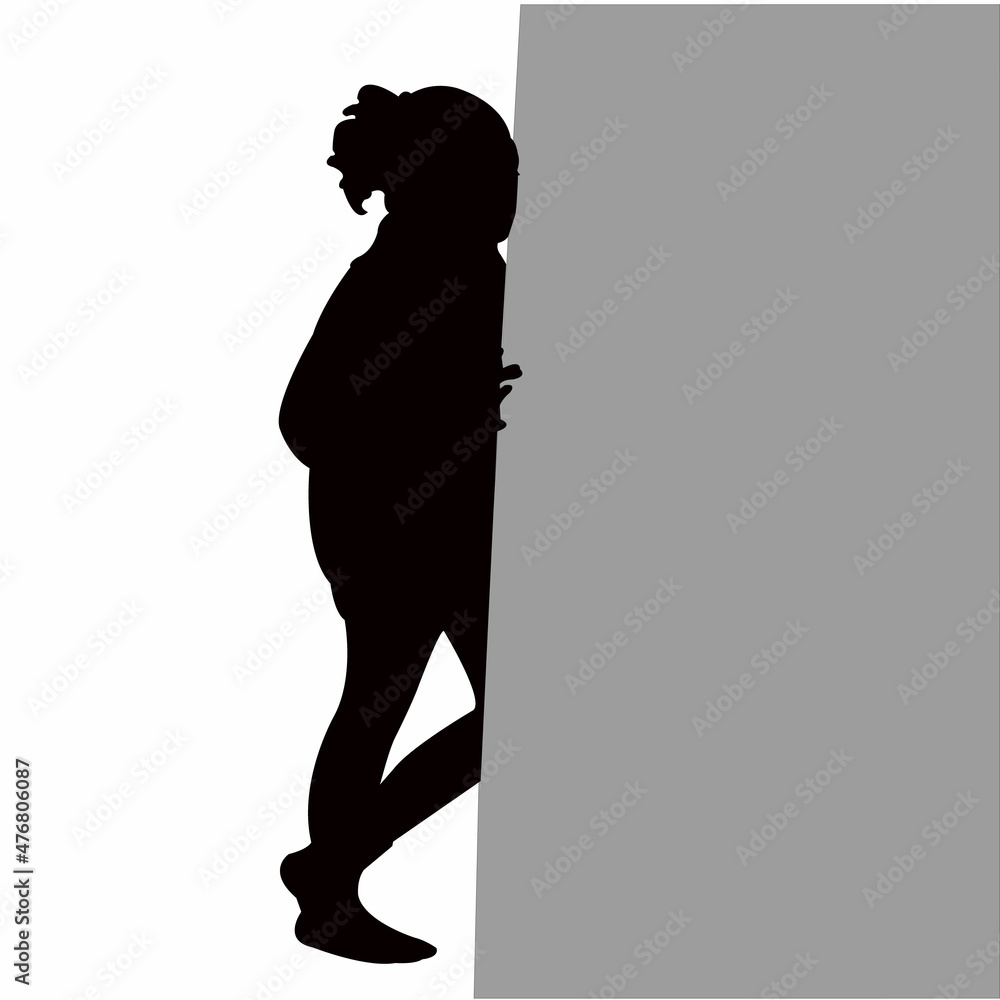 a girl looking through the wall, silhouette vector a girl looking through the wall, silhouette vector