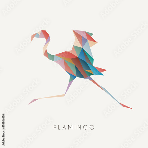 Polygon flamingo. Low poly bird. Geometric logo icon. Triangle graphic
