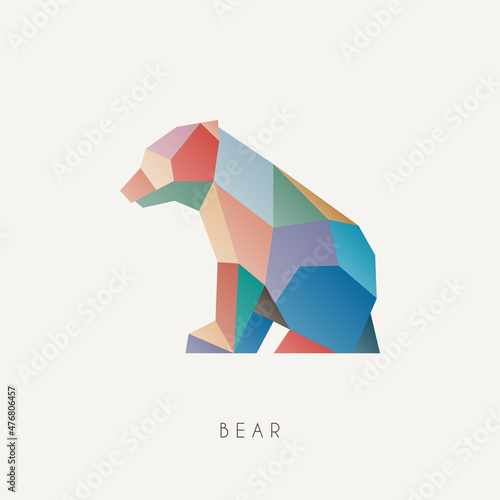 Polygon bear baby. Low poly animal. Geometric logo icon. Origami style