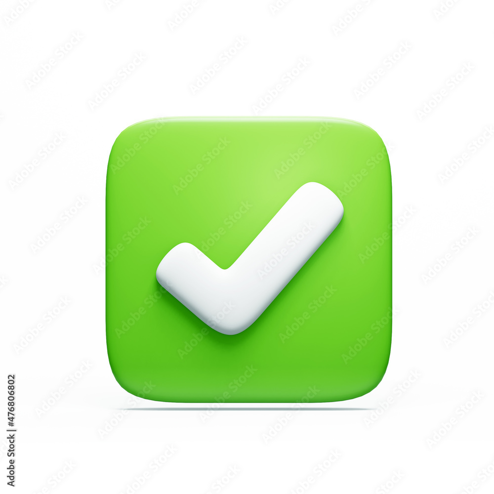 Green check mark icon in a box. 3d render Green check mark icon in a box. 3d render
