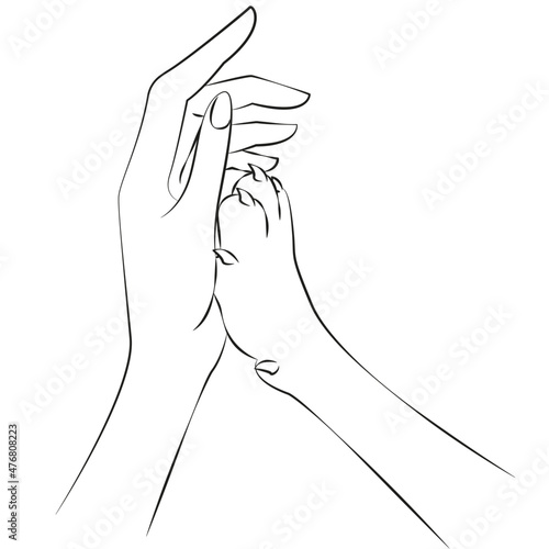Woman's hand and dog's paw. Friendship. Illustration