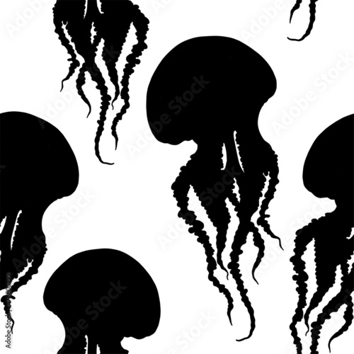 Hand drawn jellyfish seamless pattern background illustration