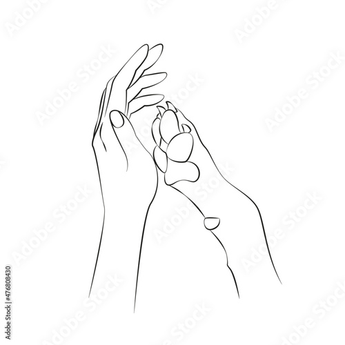 Image of friendship between human and a dog. Hand and paw. Vector. Can be used for tattooing 