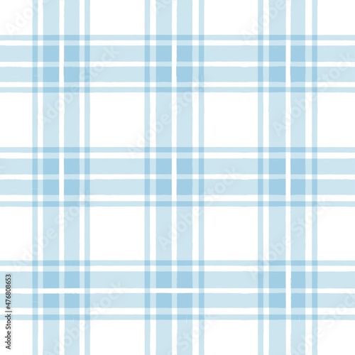 Blue watercolor plaid pattern. stripes, Gingham seamless tartan texture, spring picnic table cloth, plaid. vector checkered summer paint brush strokes.